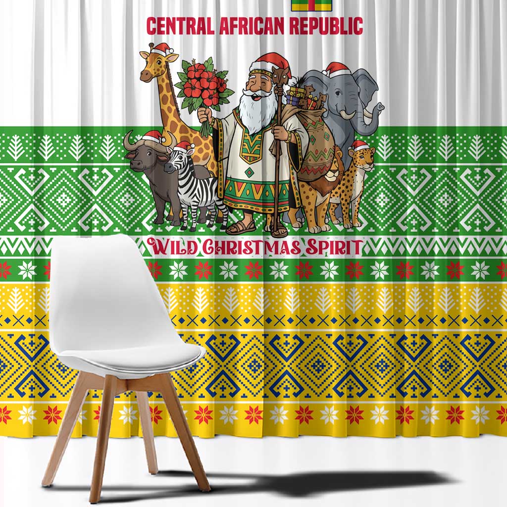 Central African Republic Christmas Window Curtain Santa and Safari Animals Baobab Trees Snowflakes - African Pride