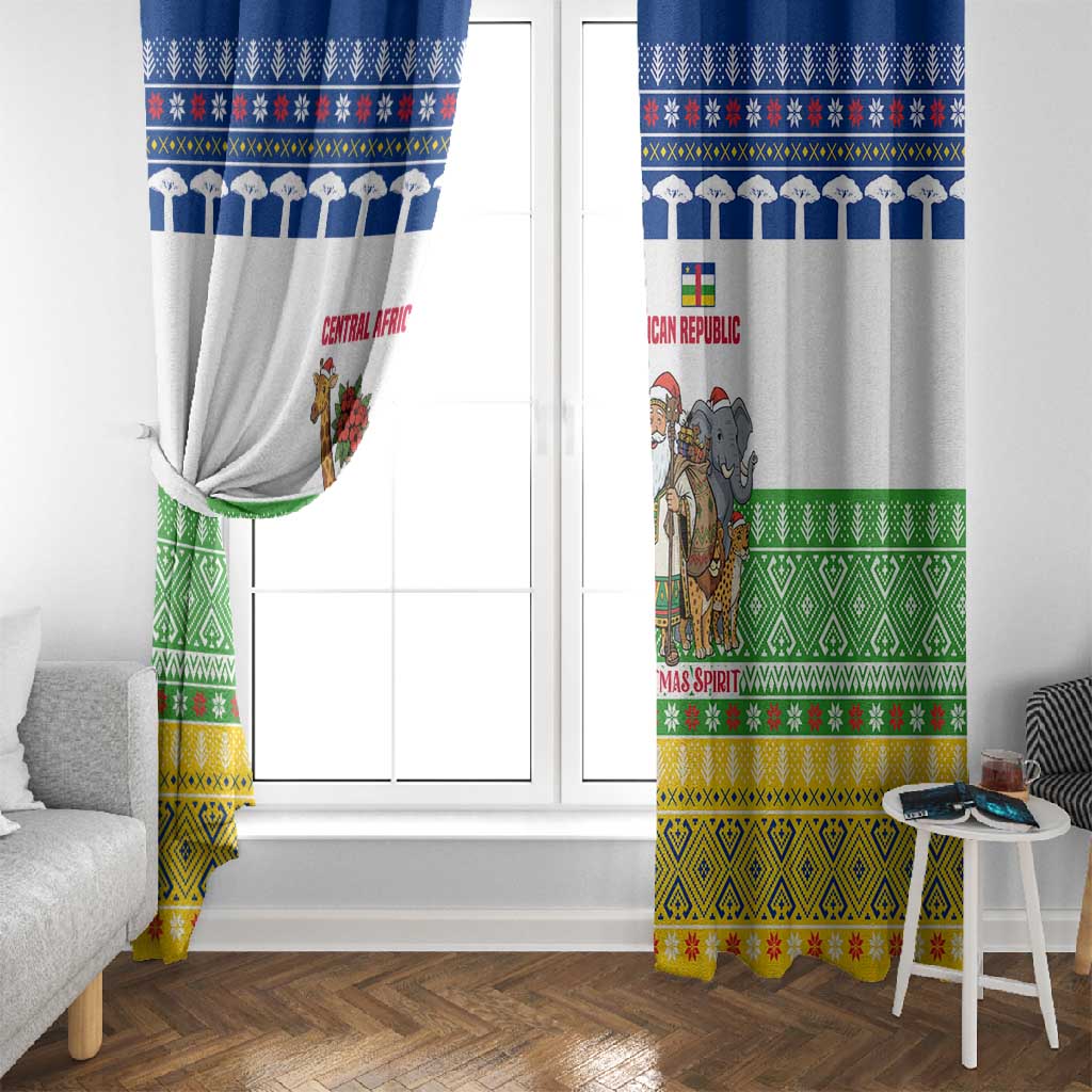 Central African Republic Christmas Window Curtain Santa and Safari Animals Baobab Trees Snowflakes - African Pride
