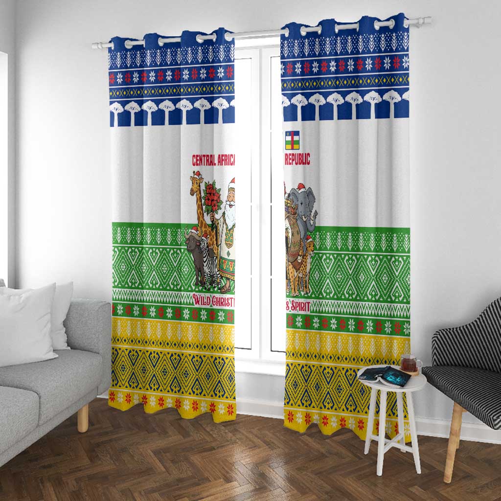 Central African Republic Christmas Window Curtain Santa and Safari Animals Baobab Trees Snowflakes - African Pride
