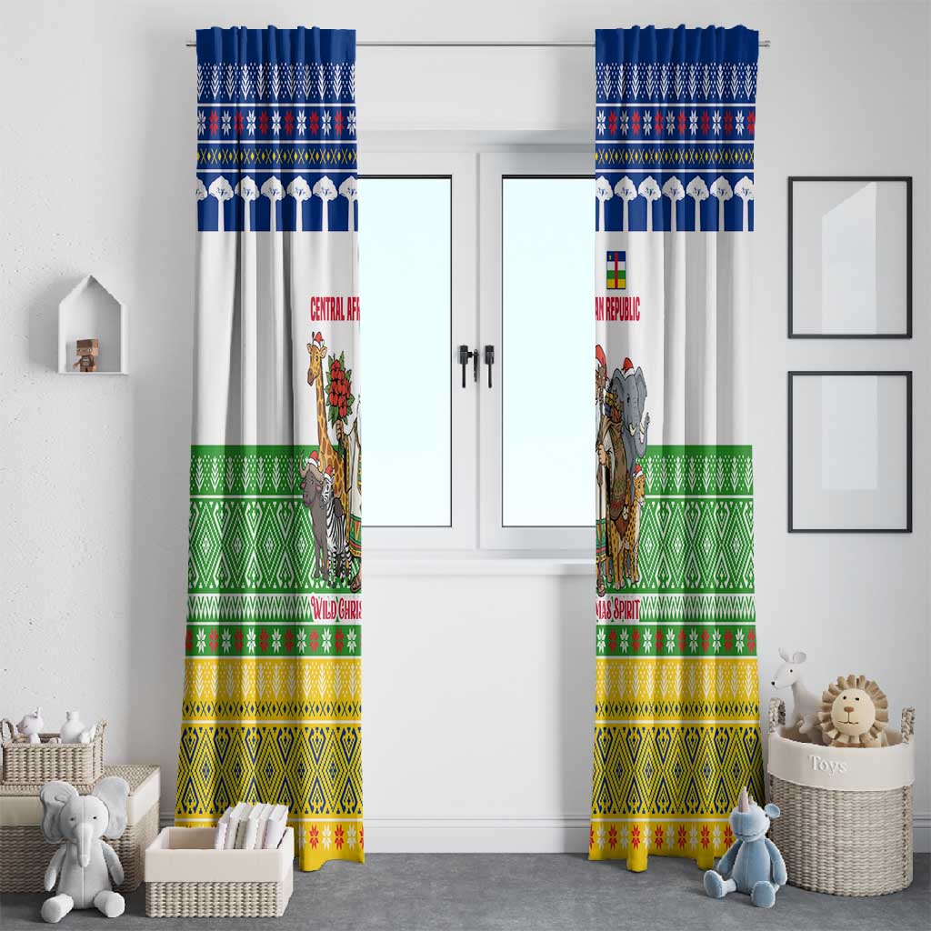 Central African Republic Christmas Window Curtain Santa and Safari Animals Baobab Trees Snowflakes - African Pride