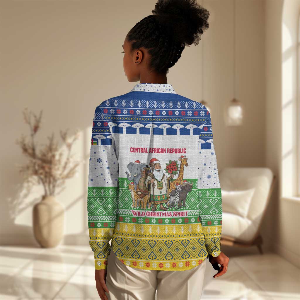 Central African Republic Christmas Women Casual Shirt Santa and Safari Animals Baobab Trees Snowflakes - African Pride
