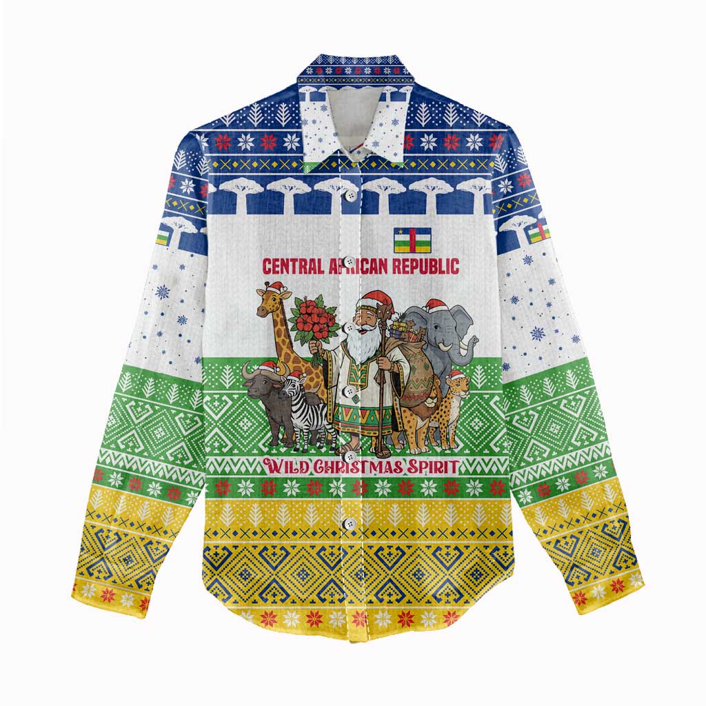Central African Republic Christmas Women Casual Shirt Santa and Safari Animals Baobab Trees Snowflakes - African Pride