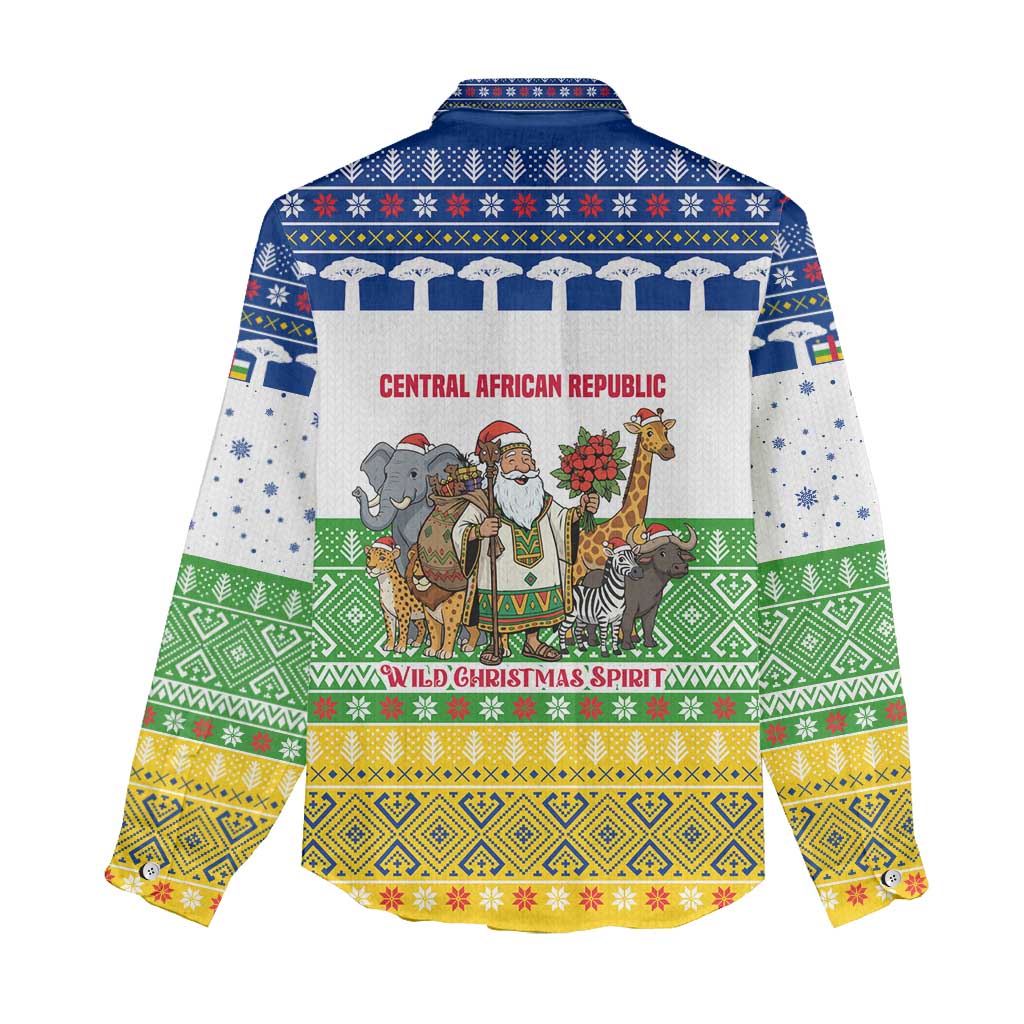 Central African Republic Christmas Women Casual Shirt Santa and Safari Animals Baobab Trees Snowflakes - African Pride