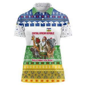 Central African Republic Christmas Women Polo Shirt Santa and Safari Animals Baobab Trees Snowflakes - African Pride
