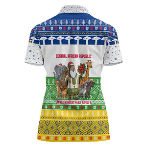 Central African Republic Christmas Women Polo Shirt Santa and Safari Animals Baobab Trees Snowflakes - African Pride