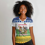 Central African Republic Christmas Women V-Neck T-Shirt Santa and Safari Animals Baobab Trees Snowflakes - African Pride