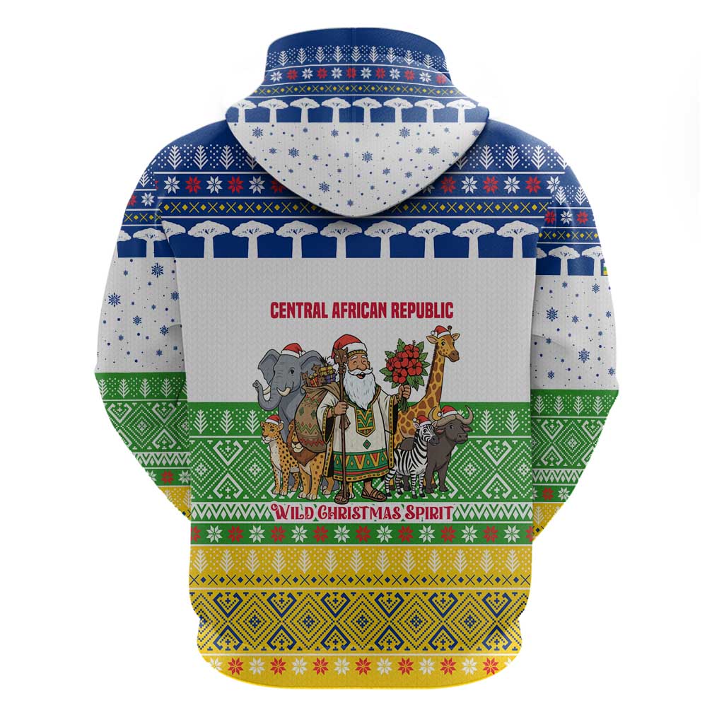 Central African Republic Christmas Zip Hoodie Santa and Safari Animals Baobab Trees Snowflakes - African Pride