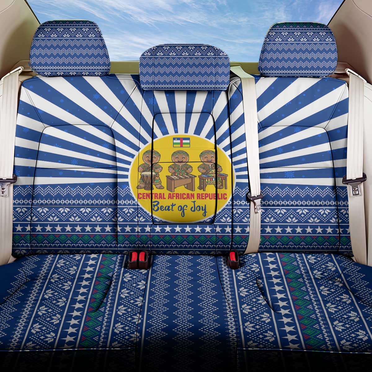 Central African Republic Christmas Back Car Seat Cover Drumming Beat of Joy Tribal Pattern and Snowflakes - African Pride