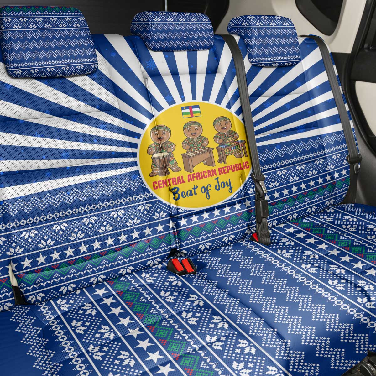 Central African Republic Christmas Back Car Seat Cover Drumming Beat of Joy Tribal Pattern and Snowflakes - African Pride