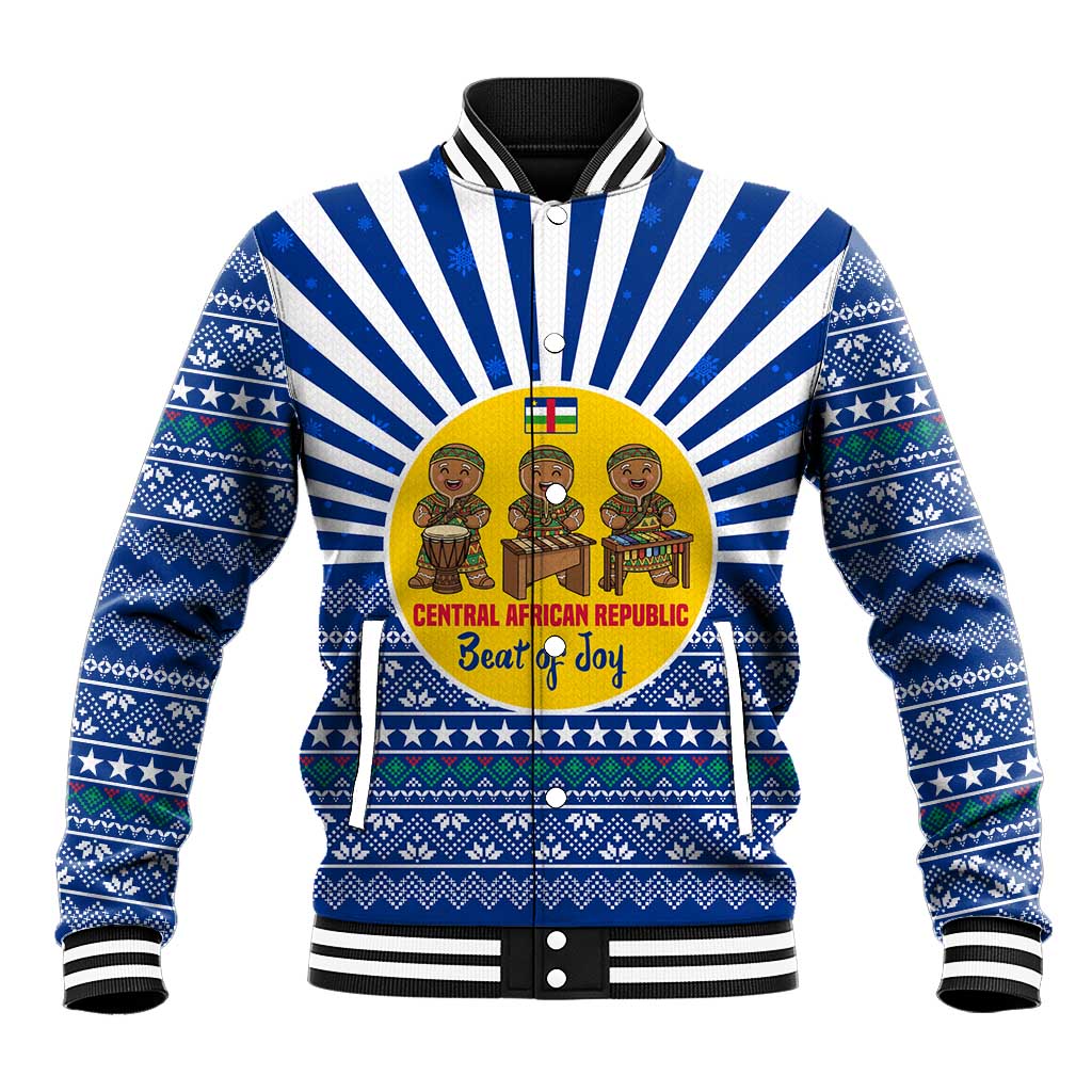 Central African Republic Christmas Baseball Jacket Drumming Beat of Joy Tribal Pattern and Snowflakes - African Pride