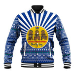Central African Republic Christmas Baseball Jacket Drumming Beat of Joy Tribal Pattern and Snowflakes - African Pride