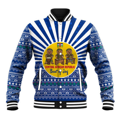 Central African Republic Christmas Baseball Jacket Drumming Beat of Joy Tribal Pattern and Snowflakes - African Pride