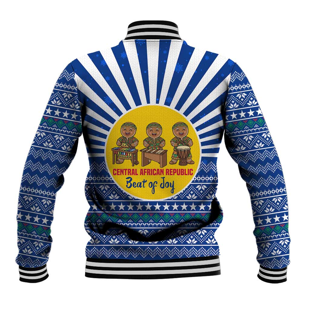 Central African Republic Christmas Baseball Jacket Drumming Beat of Joy Tribal Pattern and Snowflakes - African Pride