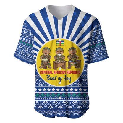 Central African Republic Christmas Baseball Jersey Drumming Beat of Joy Tribal Pattern and Snowflakes - African Pride