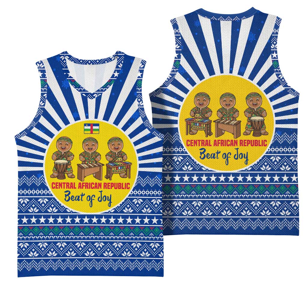 Central African Republic Christmas Basketball Jersey Drumming Beat of Joy Tribal Pattern and Snowflakes - African Pride