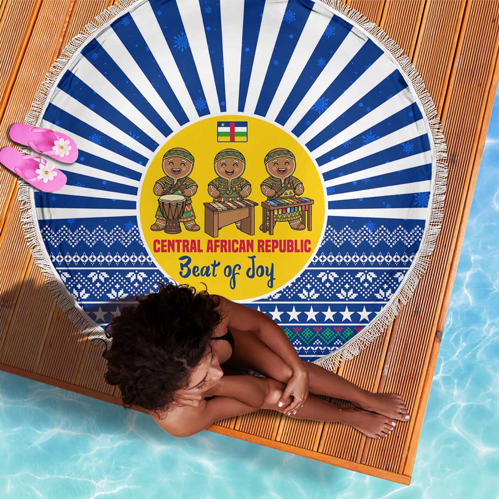 Central African Republic Christmas Beach Blanket Drumming Beat of Joy Tribal Pattern and Snowflakes - African Pride