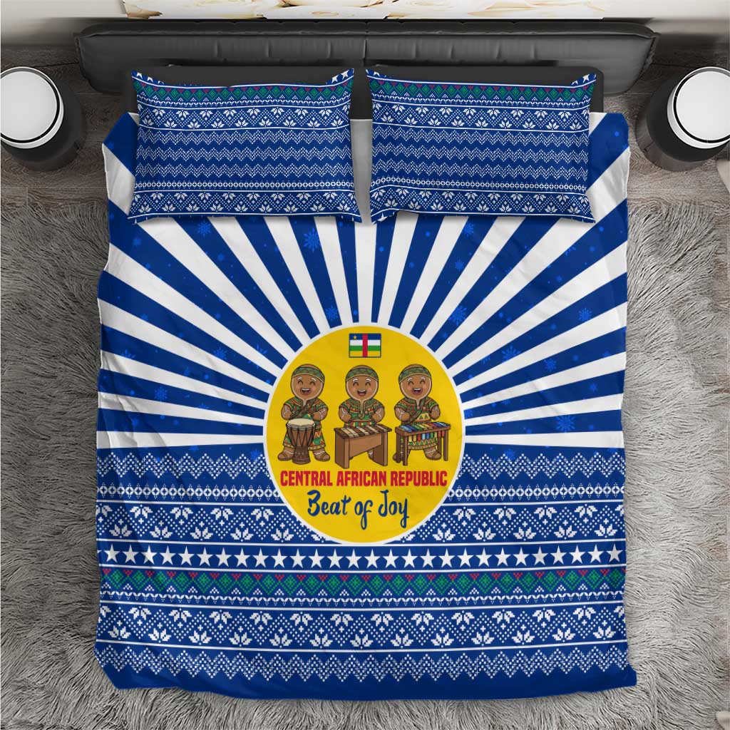 Central African Republic Christmas Bedding Set Drumming Beat of Joy Tribal Pattern and Snowflakes - African Pride
