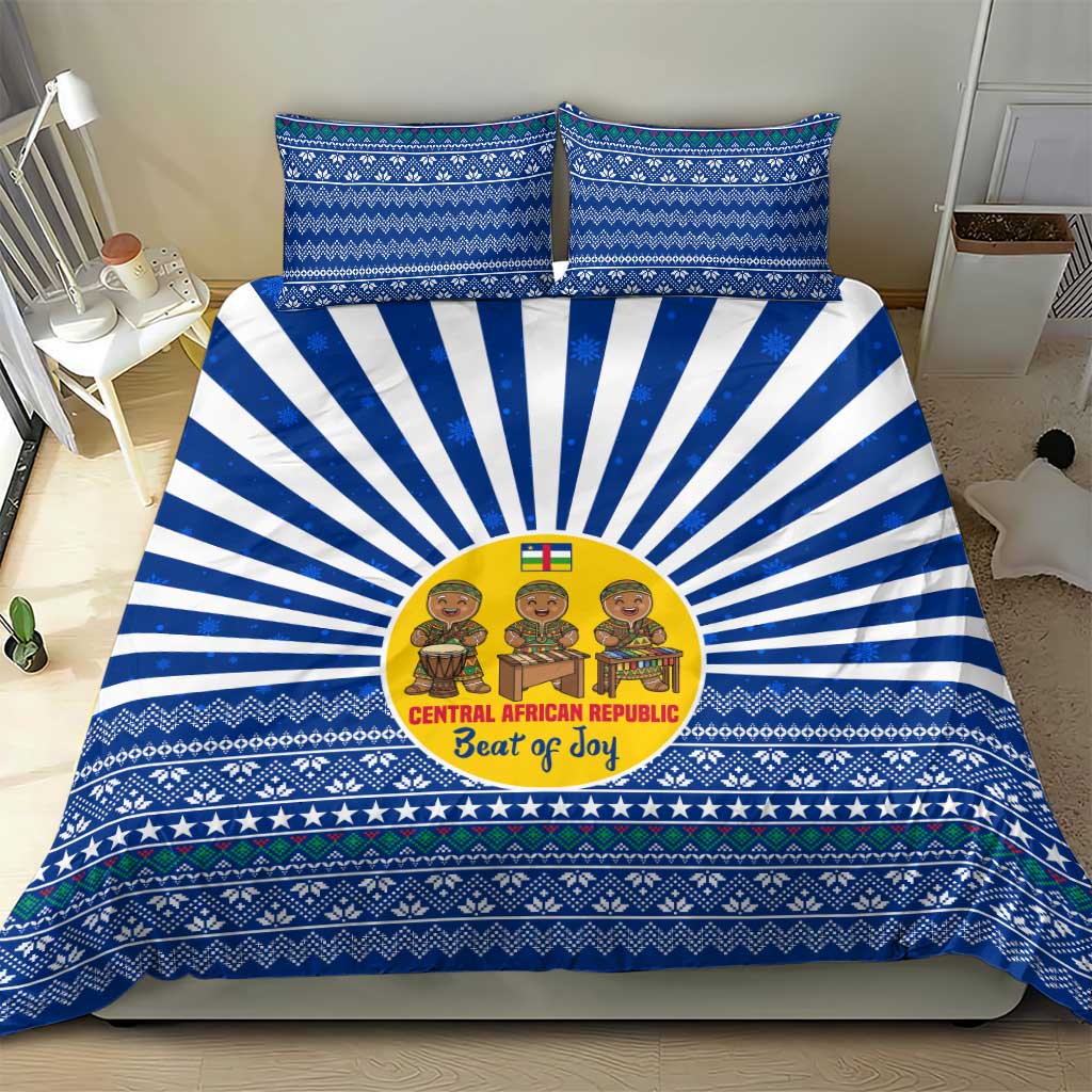 Central African Republic Christmas Bedding Set Drumming Beat of Joy Tribal Pattern and Snowflakes - African Pride