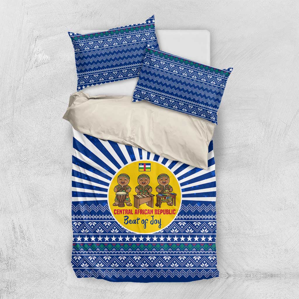Central African Republic Christmas Bedding Set Drumming Beat of Joy Tribal Pattern and Snowflakes - African Pride