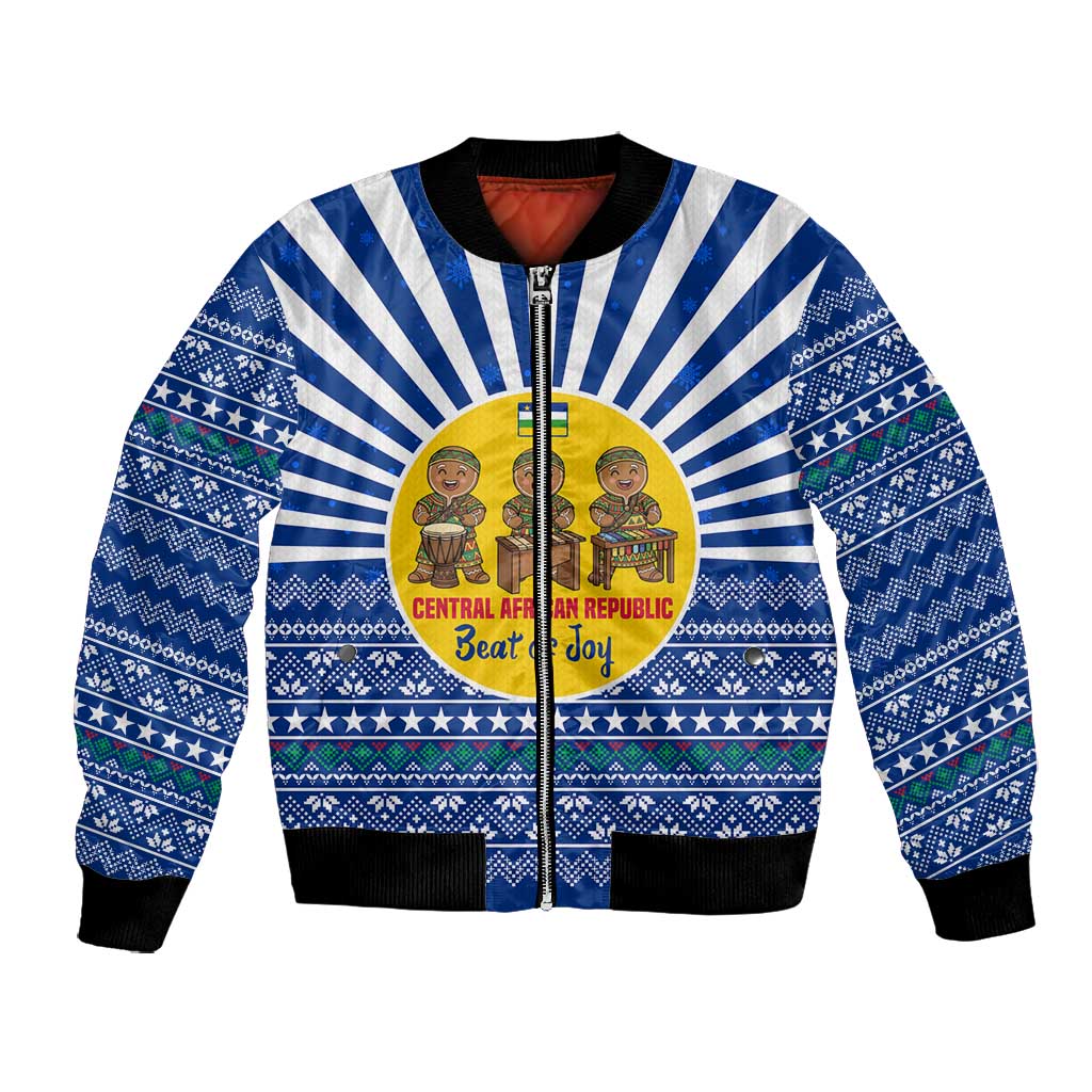 Central African Republic Christmas Bomber Jacket Drumming Beat of Joy Tribal Pattern and Snowflakes - African Pride