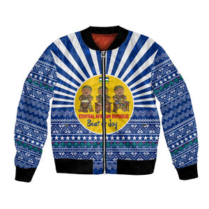Central African Republic Christmas Bomber Jacket Drumming Beat of Joy Tribal Pattern and Snowflakes - African Pride