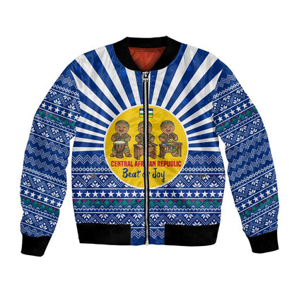 Central African Republic Christmas Bomber Jacket Drumming Beat of Joy Tribal Pattern and Snowflakes - African Pride