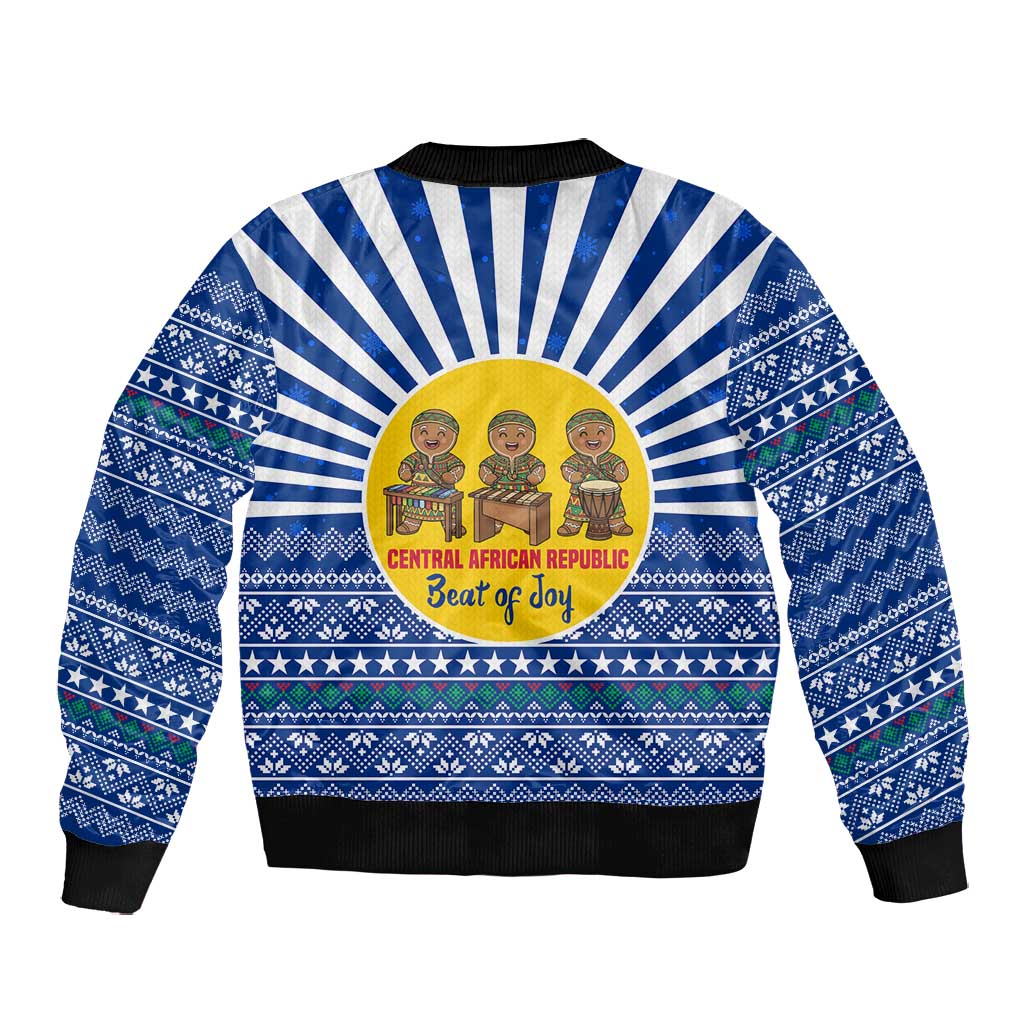 Central African Republic Christmas Bomber Jacket Drumming Beat of Joy Tribal Pattern and Snowflakes - African Pride