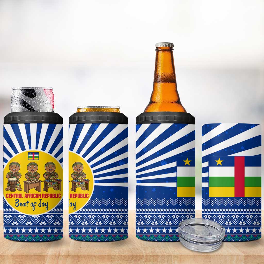 Central African Republic Christmas 4 in 1 Can Cooler Tumbler Drumming Beat of Joy Tribal Pattern and Snowflakes - African Pride