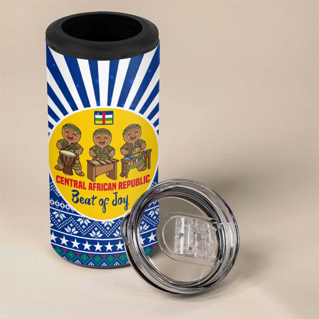 Central African Republic Christmas 4 in 1 Can Cooler Tumbler Drumming Beat of Joy Tribal Pattern and Snowflakes - African Pride
