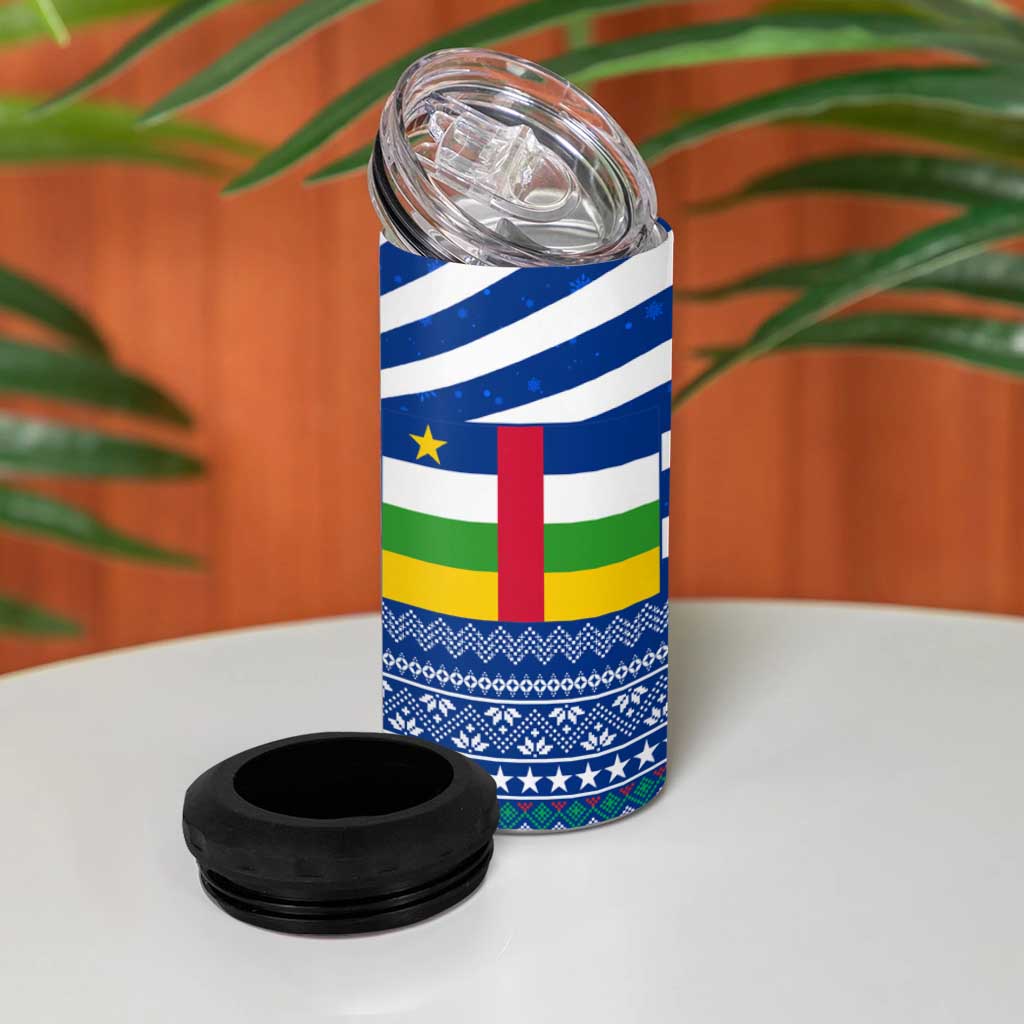 Central African Republic Christmas 4 in 1 Can Cooler Tumbler Drumming Beat of Joy Tribal Pattern and Snowflakes - African Pride
