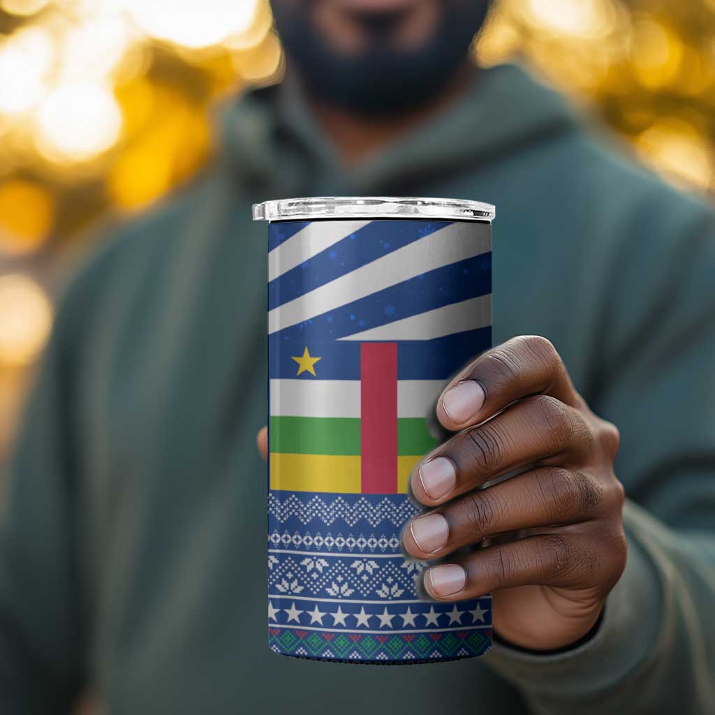 Central African Republic Christmas 4 in 1 Can Cooler Tumbler Drumming Beat of Joy Tribal Pattern and Snowflakes - African Pride