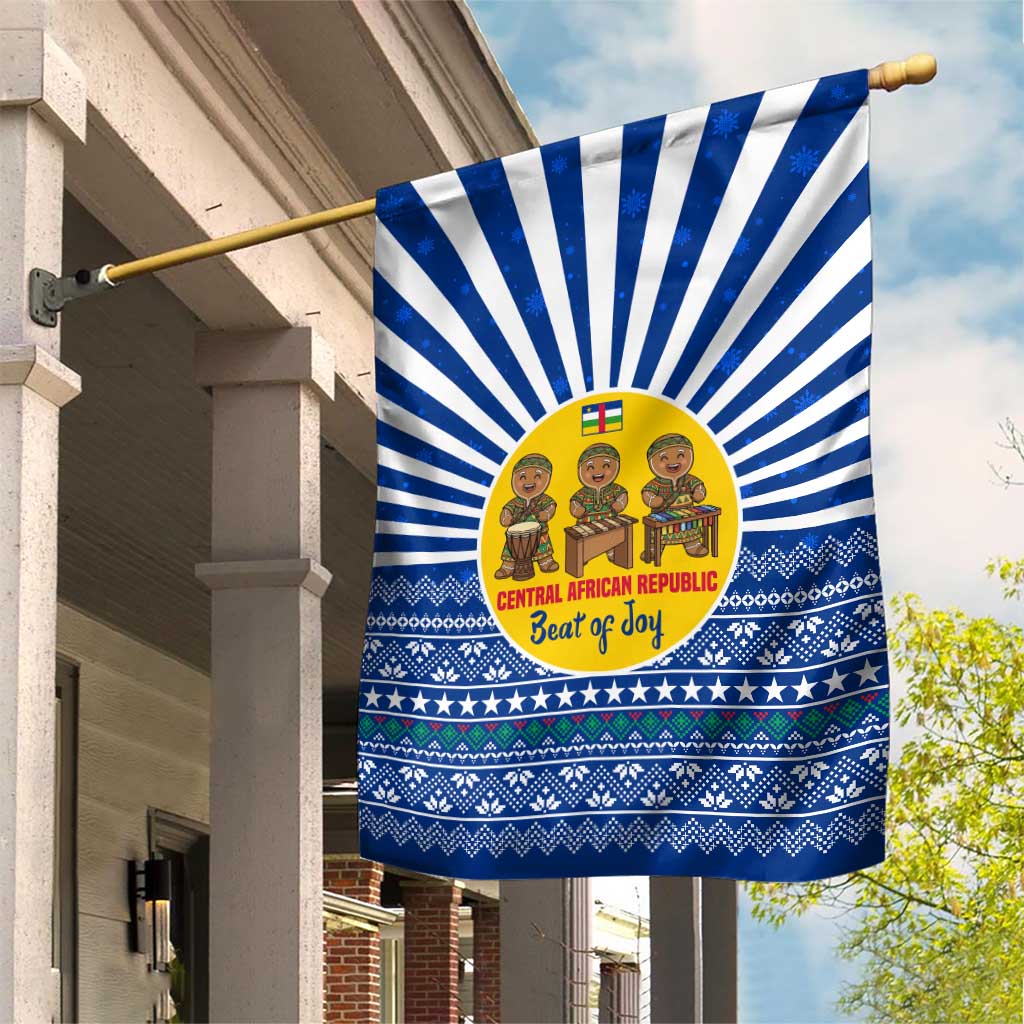 Central African Republic Christmas Garden Flag Drumming Beat of Joy Tribal Pattern and Snowflakes - African Pride