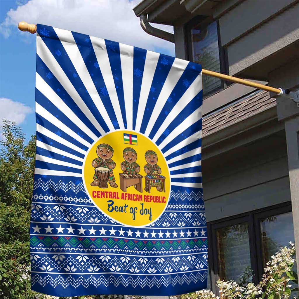 Central African Republic Christmas Garden Flag Drumming Beat of Joy Tribal Pattern and Snowflakes - African Pride