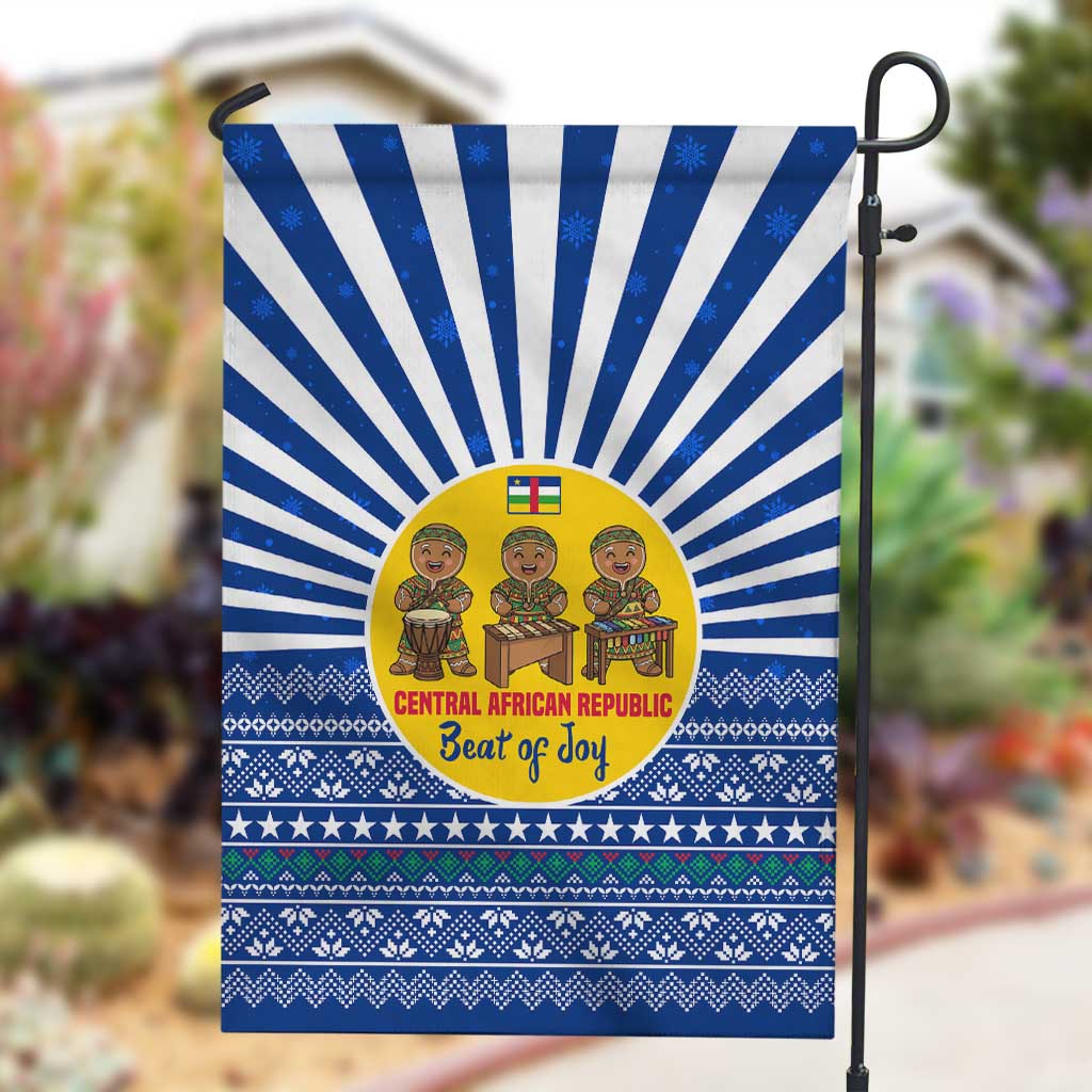 Central African Republic Christmas Garden Flag Drumming Beat of Joy Tribal Pattern and Snowflakes - African Pride
