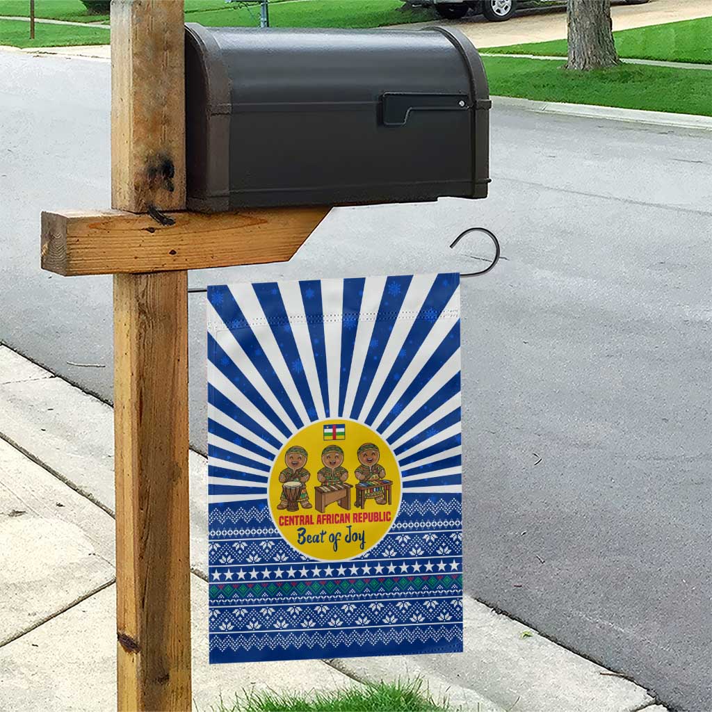 Central African Republic Christmas Garden Flag Drumming Beat of Joy Tribal Pattern and Snowflakes - African Pride