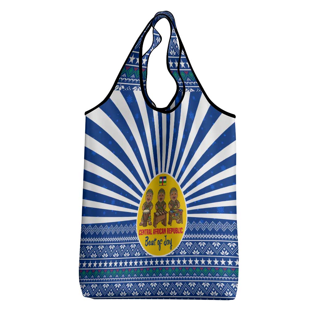 Central African Republic Christmas Grocery Bag Drumming Beat of Joy Tribal Pattern and Snowflakes - African Pride