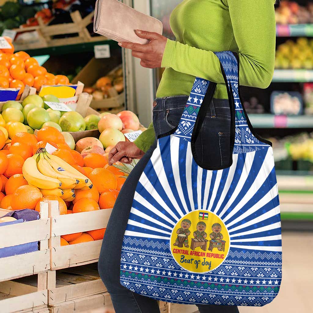 Central African Republic Christmas Grocery Bag Drumming Beat of Joy Tribal Pattern and Snowflakes - African Pride