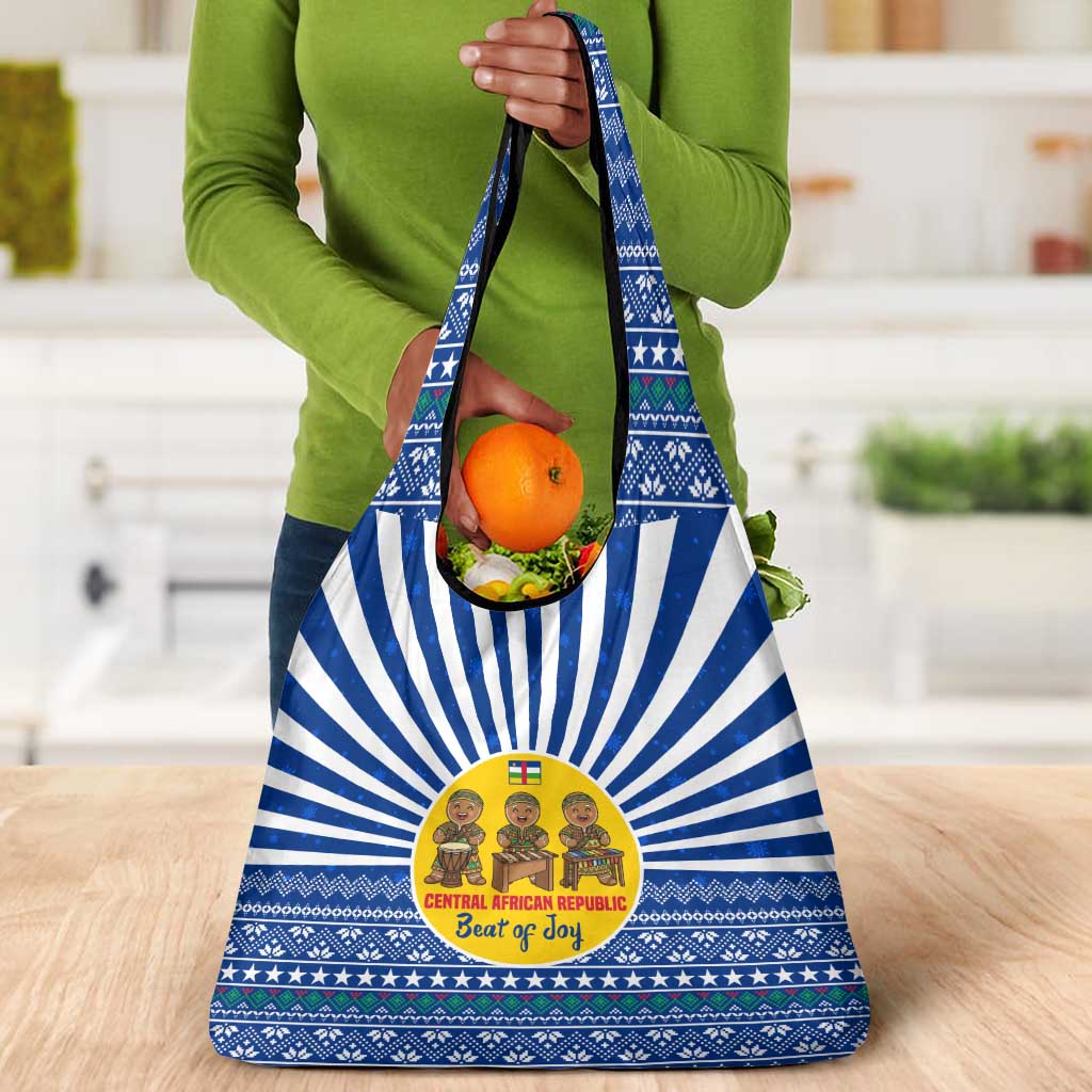 Central African Republic Christmas Grocery Bag Drumming Beat of Joy Tribal Pattern and Snowflakes - African Pride