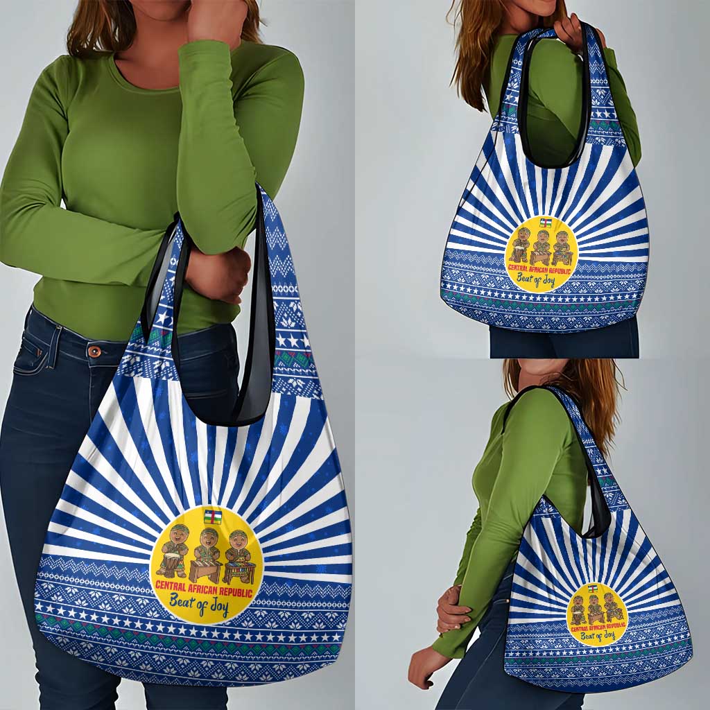 Central African Republic Christmas Grocery Bag Drumming Beat of Joy Tribal Pattern and Snowflakes - African Pride