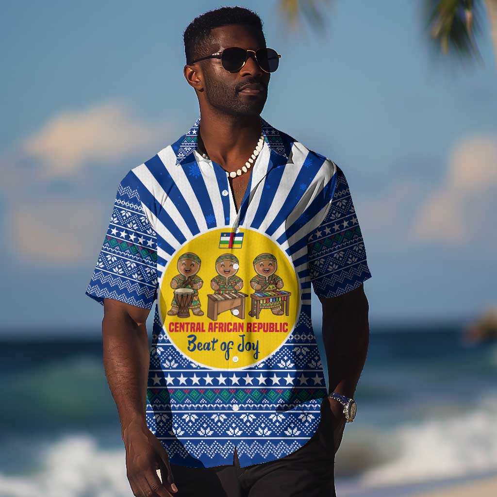 Central African Republic Christmas Hawaiian Shirt Drumming Beat of Joy Tribal Pattern and Snowflakes - African Pride