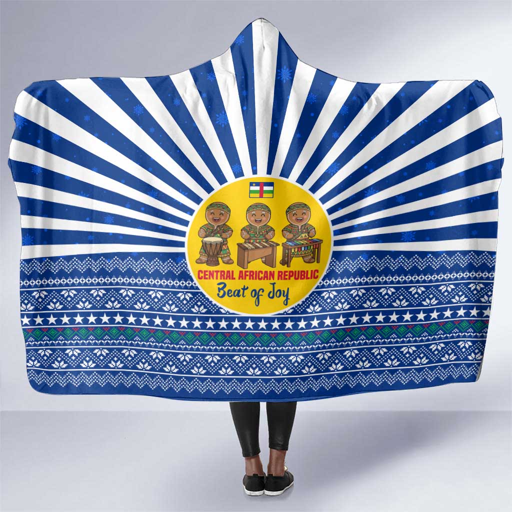 Central African Republic Christmas Hooded Blanket Drumming Beat of Joy Tribal Pattern and Snowflakes - African Pride