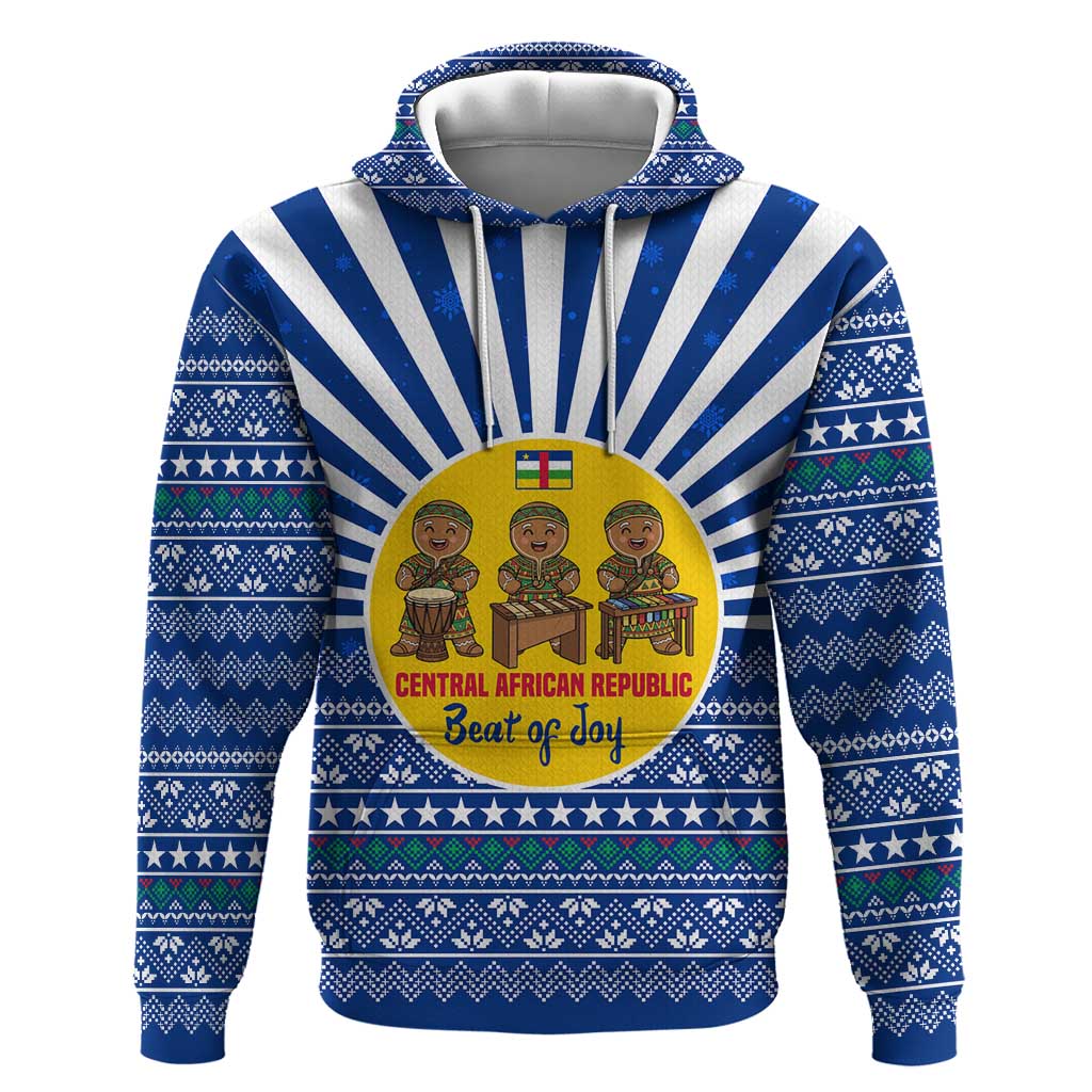 Central African Republic Christmas Hoodie Drumming Beat of Joy Tribal Pattern and Snowflakes - African Pride