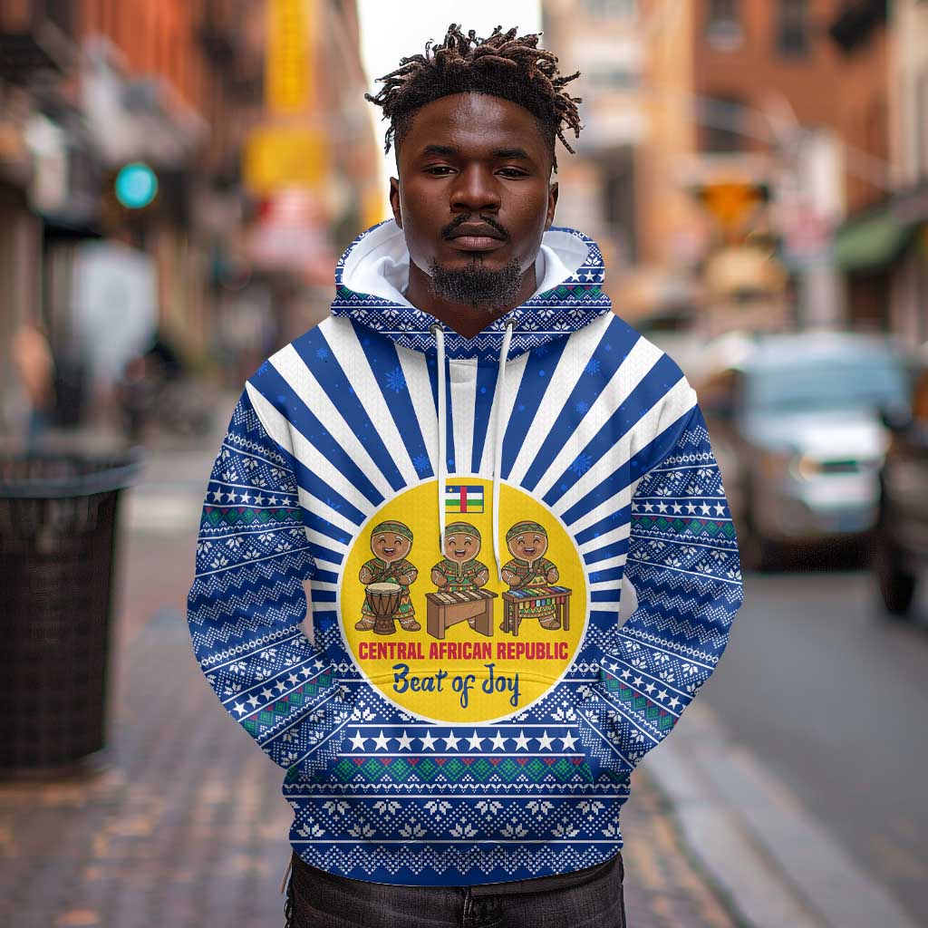 Central African Republic Christmas Hoodie Drumming Beat of Joy Tribal Pattern and Snowflakes - African Pride