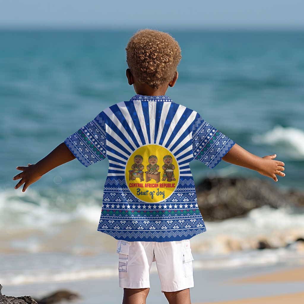 Central African Republic Christmas Kid Hawaiian Shirt Drumming Beat of Joy Tribal Pattern and Snowflakes - African Pride