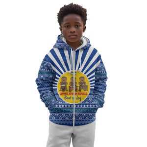 Central African Republic Christmas Kid Hoodie Drumming Beat of Joy Tribal Pattern and Snowflakes - African Pride