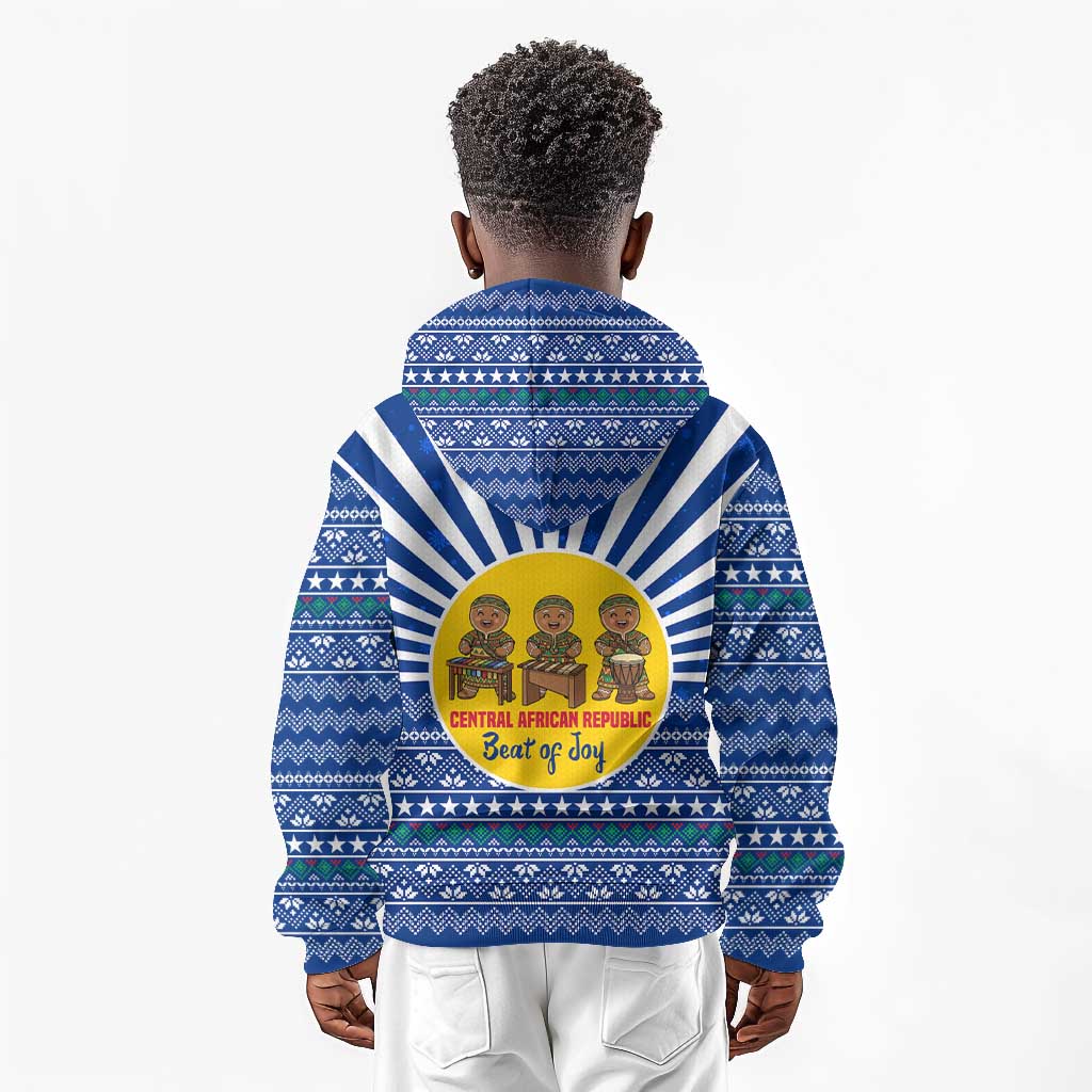 Central African Republic Christmas Kid Hoodie Drumming Beat of Joy Tribal Pattern and Snowflakes - African Pride