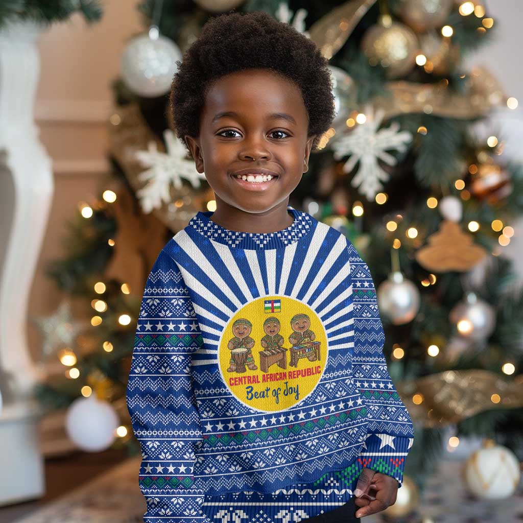 Central African Republic Christmas Kid Ugly Christmas Sweater Drumming Beat of Joy Tribal Pattern and Snowflakes - African Pride