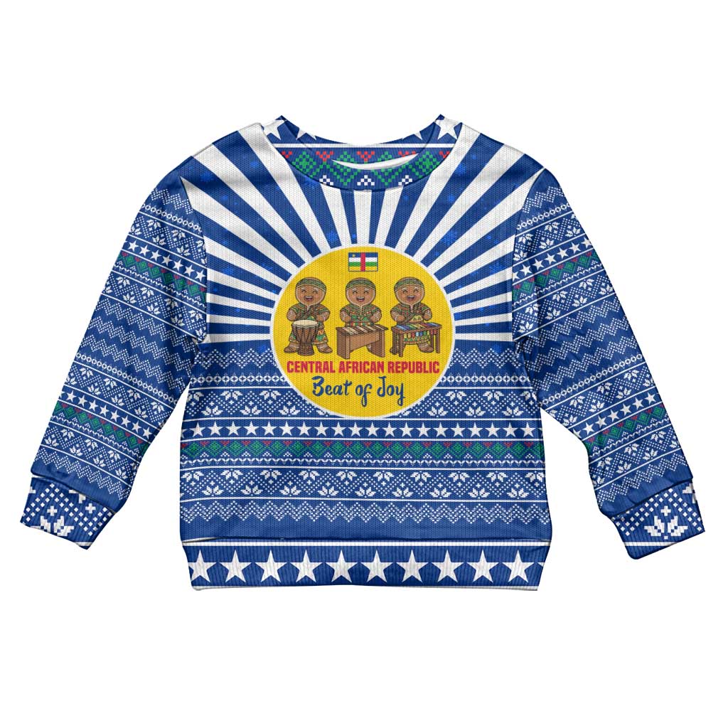 Central African Republic Christmas Kid Ugly Christmas Sweater Drumming Beat of Joy Tribal Pattern and Snowflakes - African Pride