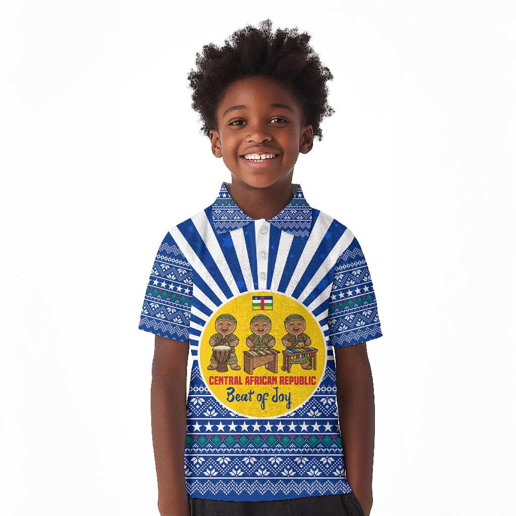 Central African Republic Christmas Kid Polo Shirt Drumming Beat of Joy Tribal Pattern and Snowflakes - African Pride