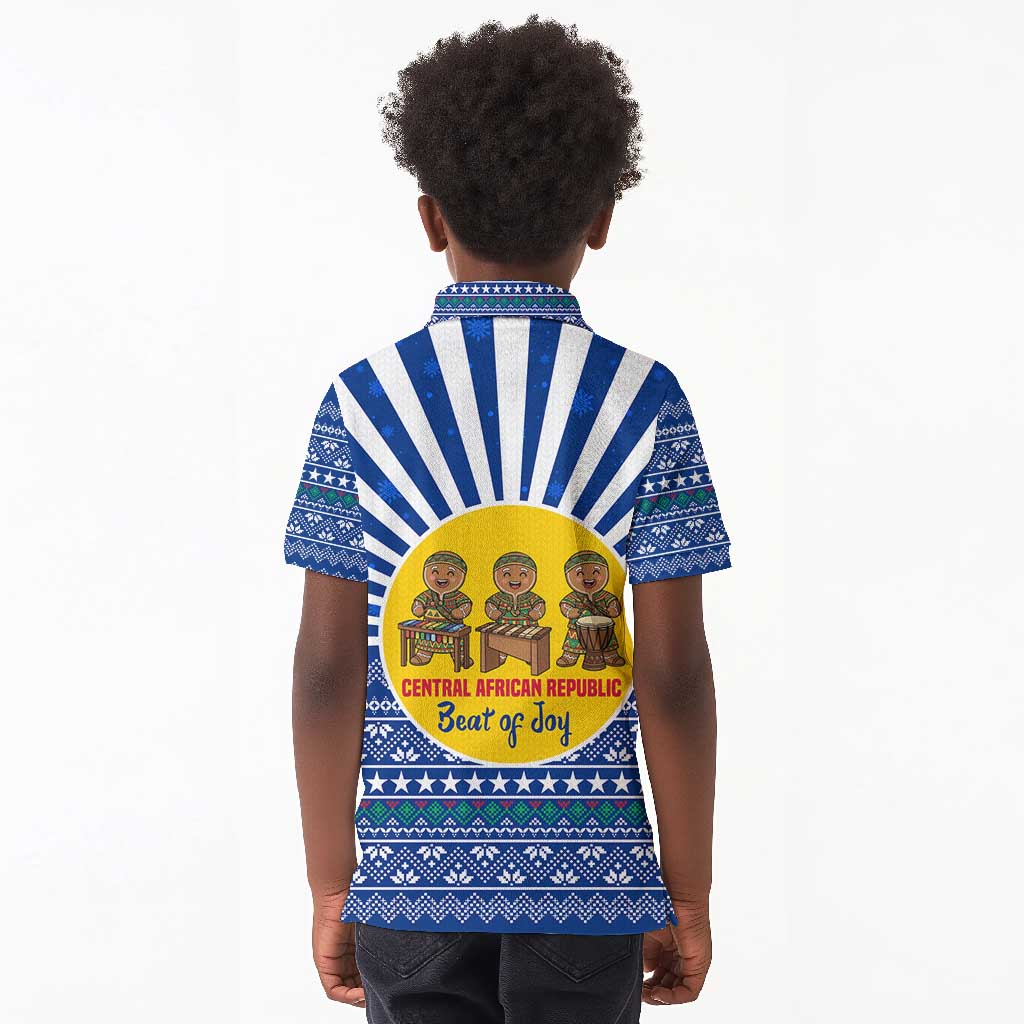 Central African Republic Christmas Kid Polo Shirt Drumming Beat of Joy Tribal Pattern and Snowflakes - African Pride